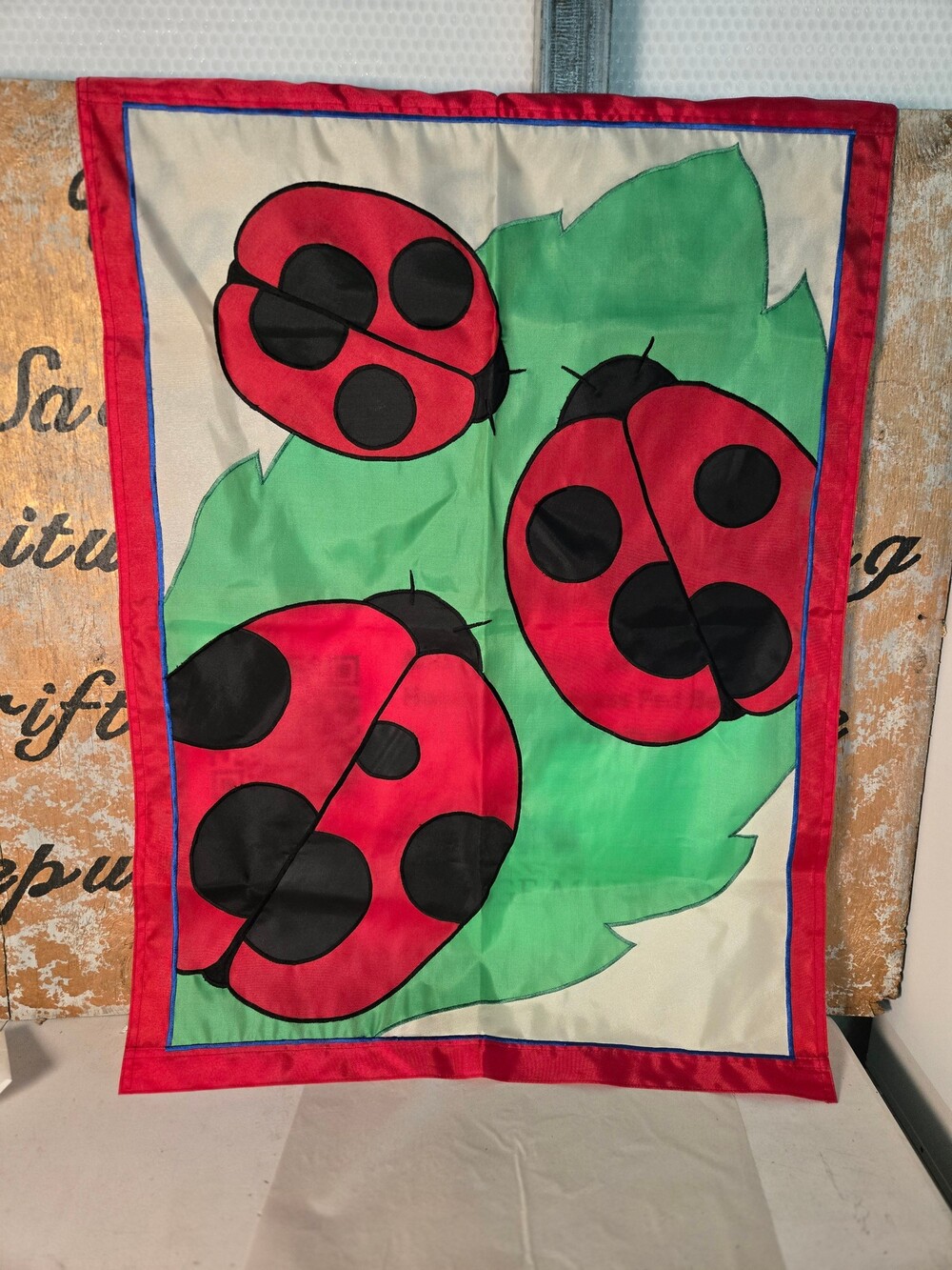 Vintage Ladybug & Green Leaf Decorative House Flag – Approx. 35 x 28 in